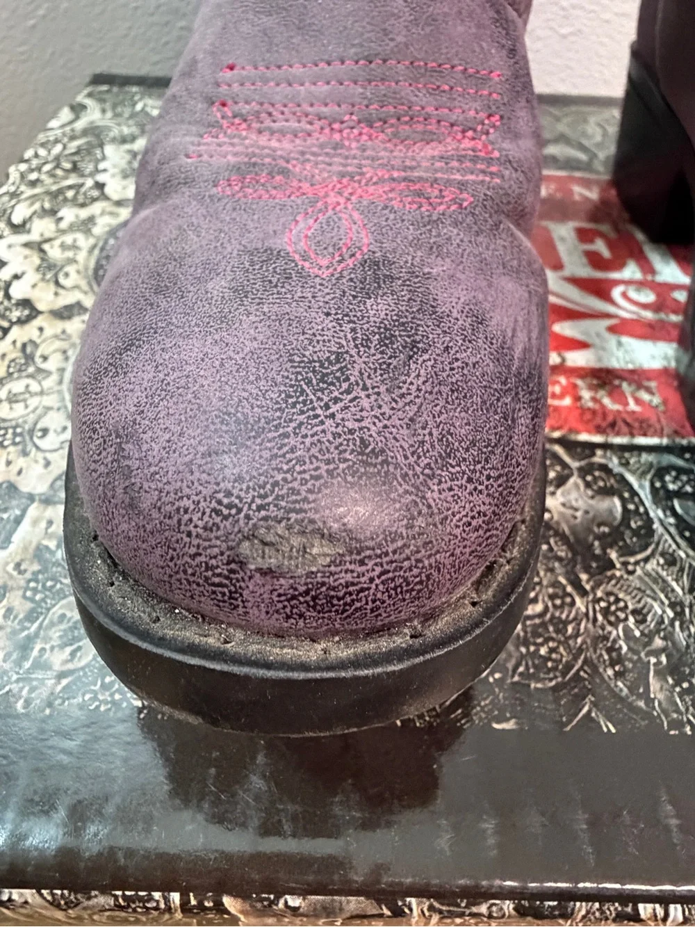 Laredo kids Purple Suede Lace-Up Western Boots with Pink Trim